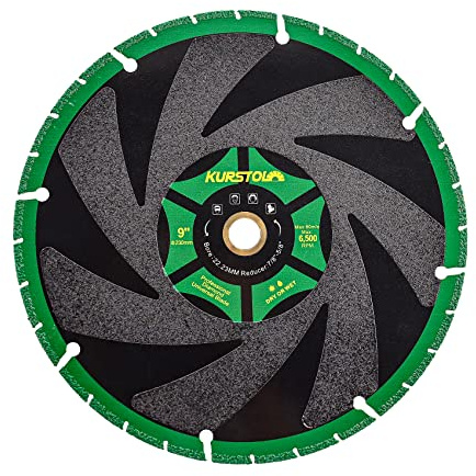 KURSTOL Disque Diamant à tronçonner - 230mm x 22.23 mm Lame de scie pour utilisation universelle pour Béton Armé Métal Alu Fer PVC Tous les Matériaux Durs Maçonnerie