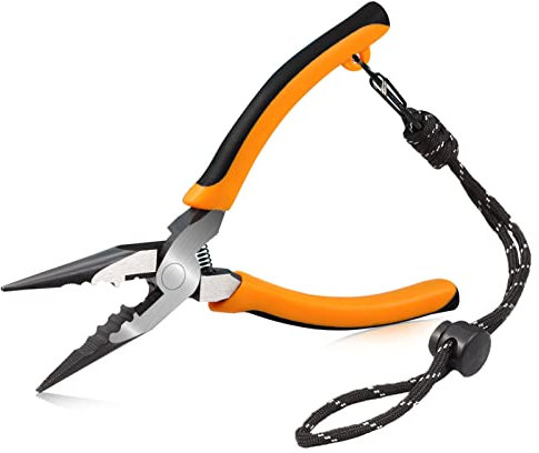 SPEEDWOX High Leverage Long Nose Pliers 6 Inches, Long Nose Combination Pliers with Wire Cutter, Crimper Tool with Anti-Loss Lanyard for Twisting and Cutting Wires, Clamping Screws