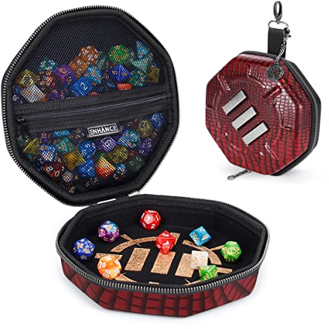 ENHANCE Gioco da Tavolo Caso di Dadi e Vassoio di Rotolamento Contenitore di Stoccaggio per Un Massimo di 150 Pezzi Rpg - Design Robusto e Protettivo con Interni Morbidi - Accessorio (Drago Rosso)
