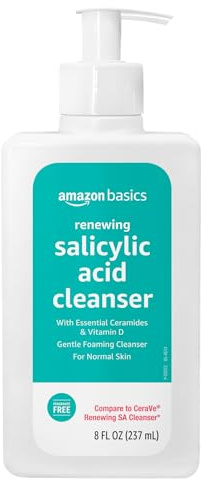 Amazon Basics Exfoliating Face Wash Cleanser, Renewing Salicylic Acid with Ceramides & Vitamin D, Foaming Formula, Smooths Skin, 8 fl oz