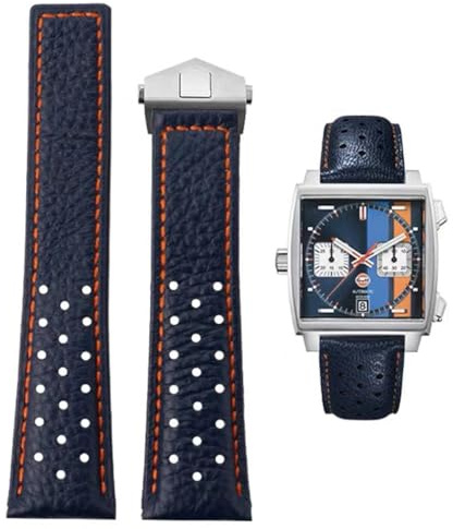 FOUUA Uhrenarmband 22mm Kompatibel mit TAG Heuer Leder Echtleder-Uhrenarmband mit Blauen Schwarz Armband Uhrenarmband Ersetzen Kompatibel mit TAG HeuerCarrera Aquarace Monaco Serie