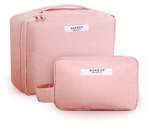 Romon 2 Pezzi Pochette Donna Trucchi, Beauty Case Donna da Viaggio Impermeabile, Portatile Borsa da Trucco per Donne e Ragazze (Rosa)