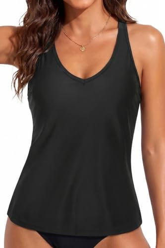 Yonique Womens Tankini Top Only Athletic Swim Top Modest Tankini Swimsuit No Bottom Black XL