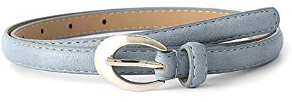 Bantopgong Damen Gürtel Pu-Leder Einfache Silberschnalle Dünner Gürtel Kleid Jean Hosen Bund Gürtel, Hellblau, 105cm