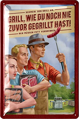 LANOLU Cartel de chapa retro para barbacoa – Parrilla como nunca antes – Decoración retro para barbacoa – Cartel de barbacoa para jardín, placa de barbacoa – Cartel vintage de metal con frases 20 x 30
