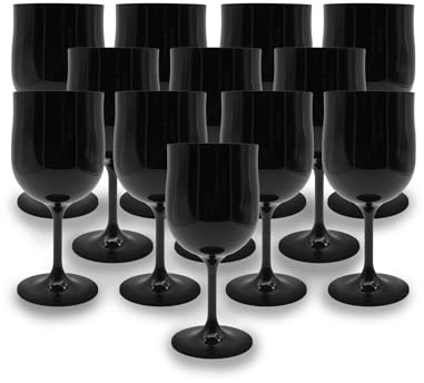 DOJA Barcelona | Copas Policarbonato Negras 300ml | Pack 12 | Copas de Vino | 170,3x78x3mm | Copas Plastico de Policarbonato | Copas Plastico Duro Reutilizable | para Vino, Copas Vino, Sidra…