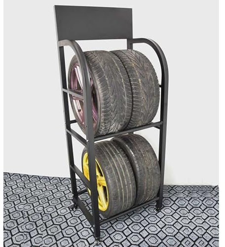 Däckställ Däckhållare Bildäcksförvaringsställ for garage, justerbart däckställ i metall i järn for inomhus utomhus multidäckförvaringssystem, mobil däckförvaringshylla (Size : Small- 67x50x177cm(26.