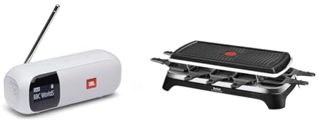 JBL Tuner 2 Radiorekorder in Weiß – Tragbarer Bluetooth Lautsprecher mit MP3 & Tefal Raclette Ambiance RE4588 | für 10 Personen