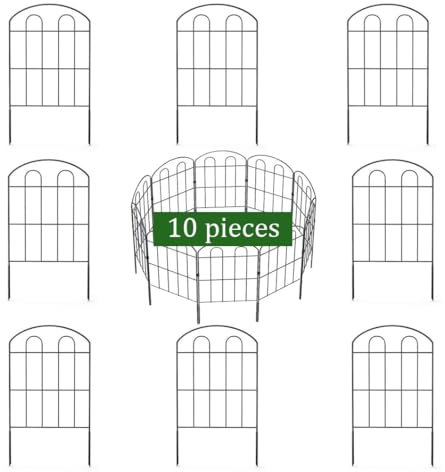 My Link 10 Pack Decorative Garden Fence Outdoor 24inches (H) x 13inches (L),Animal Barrier Fence for Dogs Antirust Metal Fence Panels for Garden Outdoor.