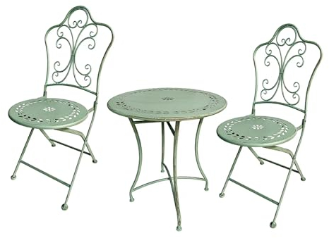 NRNQMTFZ Bistro Set Balkon,Gartenmöbel Set 3-teilig, pulverbeschichteter Stahl, wetterbeständig, Gartentisch & Stühle perfekt für Garten & kleine Balkone(Green)