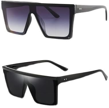 Dollger Retro Eckig Sonnenbrille Damen Herren Groß Mode Flat Top Big Rahmen Shades