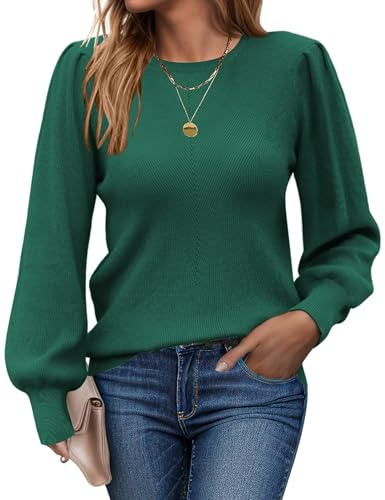 Zeagoo Jumpers for Women UK Crew Neck Sweaters Ladies Long Sleeve Knitted Pullovers Stretch Shirts Sweatshirts Puff Sleeves Tops Autumn Winter