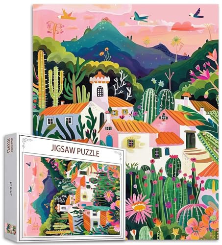 Puzzle de 1000 pièces pour adultes Bâtiments graffités Peinture Jigsaw Puzzle Plantes succulentes Puzzle Activité familiale exigeante Jeu Art de cactus Puzzle DIY Décoration murale Paysage Cadeaux