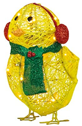 Weihnachtsdekoration, Beleuchtet, Gelbes Küken, Flache Gartenskulptur mit Schal, Lebendige Verzierung für Rasen, Hof, Feiertagsdekorationen (Groß 35 * 25 * 3cm #80)