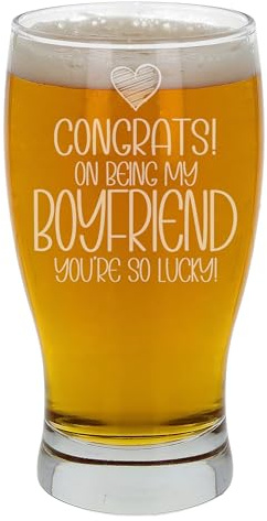 Congrats on Being My Boyfriend You're So Lucky Gifts for Boyfriend Engraved Beer Glass Personalised Birthday Gifts for Men Boyfriend Gifts Gifts Ideas Pint Glass Boyfriend Gifts for Him Funny