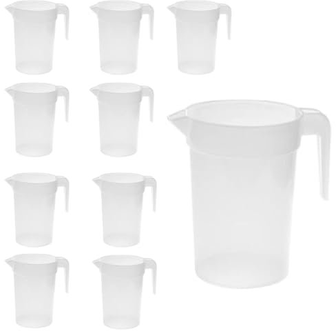 RASMACOR |10 Jarras de Plástico | Transparente |1L Resistentes y Reutilizables | Cócteles | Limonada | Ponche | Sangría | Cervezas | Cumpleaños | Rebujito | Navidad | Picnics | Barbacoas | Fiestas