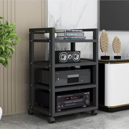 YQMHEZ Mobile Stereo Hi Fi Rack HiFi, Rack Audio Giradischi, tavolino Industriale con Ruote bloccabili, ripiano portaoggetti, for componenti Stereo for intrattenimento for Soggiorno, DJ/teatro(Black)