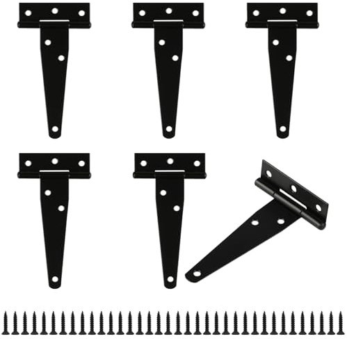 6 Pezzi Cerniere per Ante, Cerniere a T per Cancello, Cerniera Porta Esterna con Viti, Cerniere per Porte Legno, Cerniera Cancello Fissaggio Accessori per Portoni e Porte di Fienili(4 Pollici)