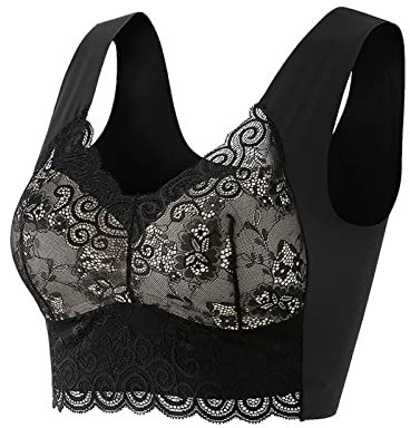 Womens Push Up Everyday Bras Comfortable Wireless Bralettes UK Sale Support Bras Comfort Lace Trim Wirefree Padded Bra UK Clearance Full Cup Seamless Full Coverage Non Wired Firm Control Bra