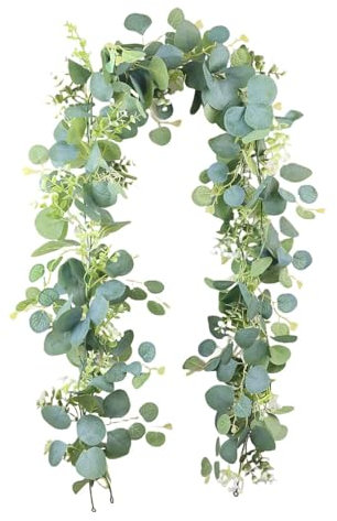 IKOPFLN Artificiale Seeded Eucalipto Ghirlanda, Primavera Ghirlanda Verde Ghirlanda Appeso viti per la Cerimonia Nuziale Festa a Casa Decorazione della Tavola, Ghirlanda Verde Lunga, 1 pezzo