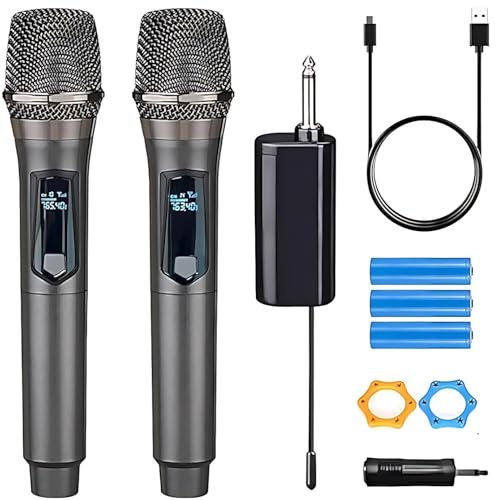Wireless Microphone with Receiver Dual Handheld Mics 3 5mm Converter
