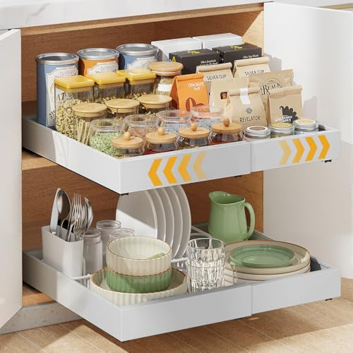 Housolution 2 Pezzi Cassetto Telescopico Estraibile Cucina, Larghezza Espandibile da 30cm a 50cm, 42 cm di Profondità, Cassetti Estraibili per Armadio da Cucina