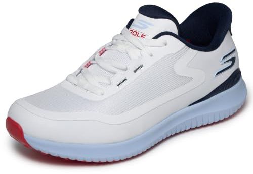 Skechers Golf Women's Flight Slip-in Spikeless Golf Shoe Sneaker, White/Navy/Red, 6