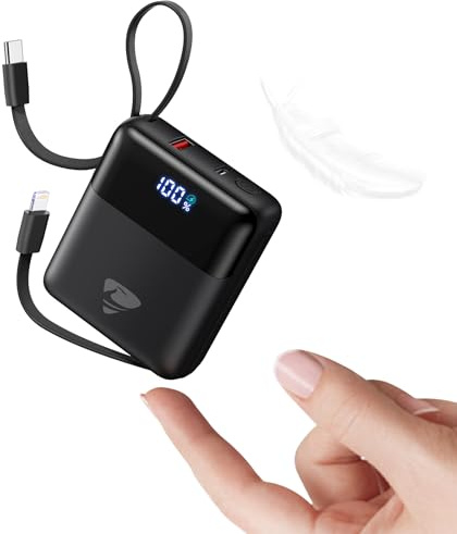 Batterie Externe, Mini USB C Power Bank 10000mAh 22.5W Charge Rapide PD3.0, Batterie Portable avec 2 Câbles Intégrés, Compatible avec iPhone 17/16/15/14/13/12 Pro Max Mini Plus Samsung iPad