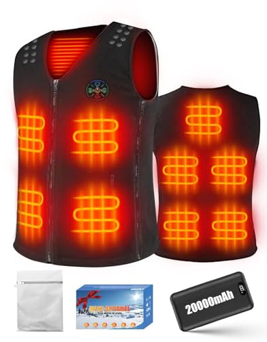 Onalix Gilet Chauffant Électrique avec 7.4V Batterie 20000mAh, 9 Zones de Chauffage, 3 Niveaux de Température, Taille Réglable, Lavable en Machine, Idéal pour Hiver, Ski, Moto, Randonnée