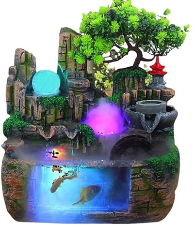 Zimmerbrunnen Desktop Brunnen Vernebler Luftbefeuchter Wasserpumpe Nebler Dekor Wohnzimmer Meditation Garten Pflanze Zen Wasserfall Geschenk Raumdekoration Chinesische Fengshui Lampe