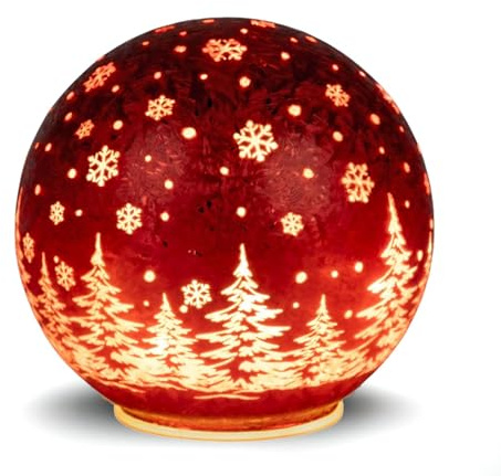 formano LED Deko-Kugel 15 cm Frosty Rot Glaskugel Timer 6h/18h beleuchtete Deko - Batteriebetrieben - glänzende geeiste-Optik - Herbst Winter Weihnachtsdeko für Tisch Regal Fensterbank