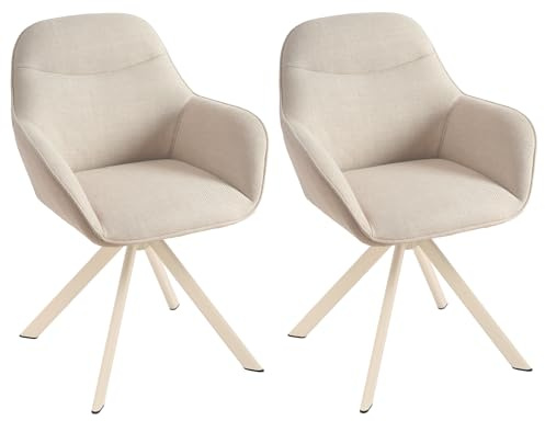Goeurvant Juego de 2 Sillas de Comedor, Giratorias 360°, Silla Tapizada de Lino con Reposabrazos, Sillón Moderno de Estilo Nórdico con Patas de Metal para Comedor Salón, Beige