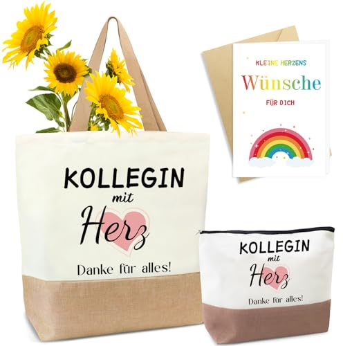 YSUVIN Jutetaschen als Geschenke für Oma, Freundin, Kollegin, Renterin, Einkaufstaschen mit Großem Fassungsvermögen mit Kosmetiktasche für frauen als Weihnachts Oder Geburtstagsgeschenke
