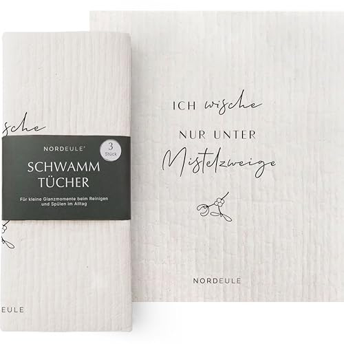 NORDEULE® Schwammtücher Weihnachten 3 STÜCK | Reinigungstücher im nordischen Design | für Glanzmomente im Alltag oder als Geschenk zu Weihnachten Wichteln (Mistelzweig)