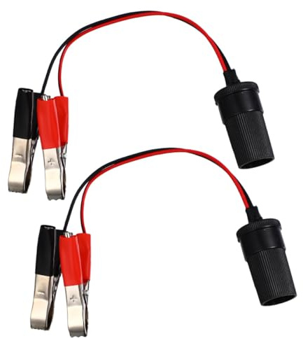 Cabilock 2Pcs Car Battery Jumper Cable Clamps Extension Wire with Electrical Plug Hooks Heavy Duty Clip for Automotive Power Adapter and Car to Outlet Connection