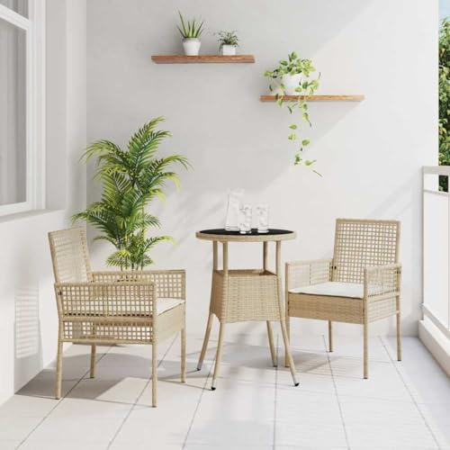 Ziaphsol trädgård matgrupp 3-delad beige poly rotting, väderbeständig balkongmöbel-set, hållbart utomhusbordsgrupp med kudde för terrass, matplats