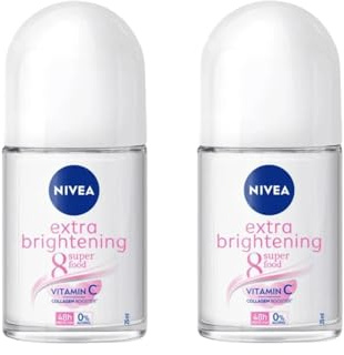 NIVEA Women Extra Brightening Roll-On Deodorant 25ml | 48H Sweat & Odor Protection | Smooth Underarms | Vitamin C & Licorice Formula | Gentle Skin Care for Fresh, Bright Confidence | 2-Pack