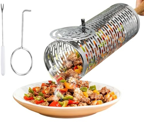 Parrilla giratoria de acero inoxidable con mango extraíble para cocinar al aire libre, regalo para hombres, papá, padre, perfecto para cumpleaños y Navidad