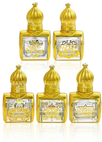 Frascos de Vidrio con aplicador de Rodillo para aceites Esenciales de 10 ml, Paquete de 5 Unidades, Vidrio vacío con aplicador de Rodillo. Botellas ámbar Recargables con protección para aromaterapia