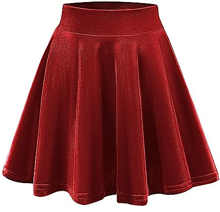 Urban GoCo Mini Falda Elástica Patinadora de Terciopelo de Retro (S, Rojo Brillante)