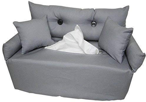 Taschentuchsofa Grau – Bezug für Kosmetiktuchbox 23 × 11,5 × 7 cm – mit Knöpfen und 2 Kissen – handgefertigt