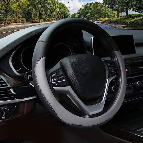 Valleycomfy Microfiber Leather Steering Wheel Covers Universal 15 inch (Gray)