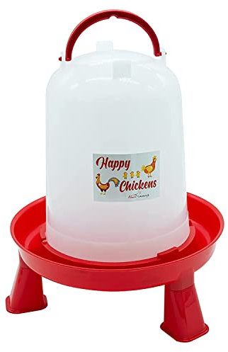 FINCA CASAREJO - Geflügeltränke mit Beinen (5 Liter) - Happy Chickens Siphon Tränke - Stabiler Kunststoff, hält das Wasser in gutem Zustand - Inklusive praktischer Anleitung zur Fütterung von Hühnern