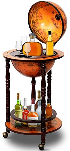 GOPLUS Globus Bar Barwagen, Globusbar Weltkugel, Minibar Globus, Weltkugel bar Globus,Weinregal, Hausbar, Flaschenregal, Dekobar, Cocktailbarmit Rollen, 88 x 45 cm, Farbwahl (Braun)