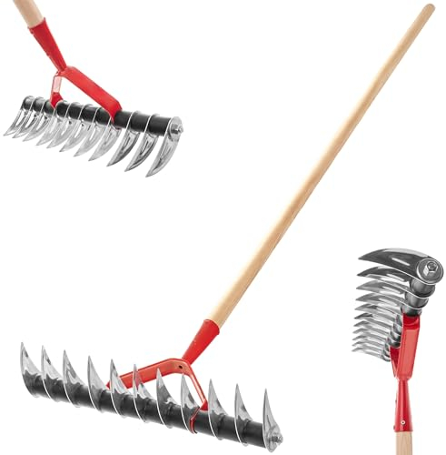 KADAX Rasenlüfter, manueller Vertikutierer für Garten, Rasen, Moos, Gartenzubehör aus Metall, Schneidrechen, Kultivator, Rasenbelüfter, Handvertikutierer (einseitig, mit Stiel)