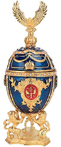 HERCHR Oeuf Fabergé, Coffret à bijoux émaillé,Oeuf de Paques Peint à la Main émaillé avec Aigle Boîte à Bijoux pour Collier Bracelet Bibelot Cadeaux, 7.5 x 7.5 x 19.8cm
