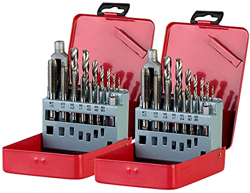 AGT Metallbohrer: 2er-Set Bohrer- & Gewindebohrer-Set für Metall & Kunststoff, 15-teilig (Gewindeschneider- & Bohrer-Set, Spiral-Bohrer, Akkuschrauber)