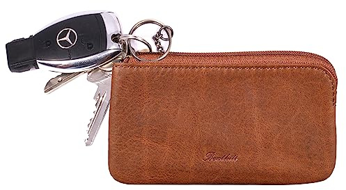 Étui à clés Benthill en Cuir véritable avec 2 Anneaux pour clés - Étui à clés Classique pour Femme et Homme - Porte-clés avec Compartiment pour la Monnaie, Color:Marron