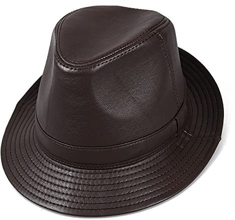 G&F Herren Leder Jazzmütze Vintage-Hut Rindsleder Große Krempe Fedora Herbst 55-62cm (Color : Coffee, Size : 61-62)