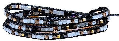 ZOSOJONA Women Wrap Bracelets Boho Natural Stone Jasper Turquoises Strand Bracelet Jewelry Collection (Black)